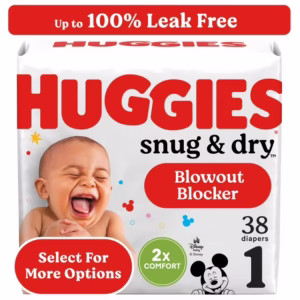 Huggies Snug & Dry Baby Diapers, Size 1 (8-14 lbs), 38 Ct