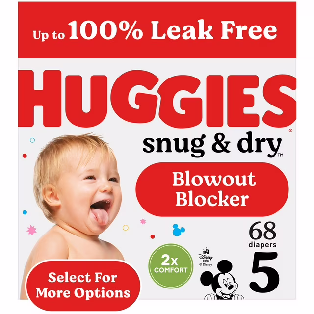 Huggies Snug & Dry Baby Diapers, Size 5 (27+ lbs), 68 Ct