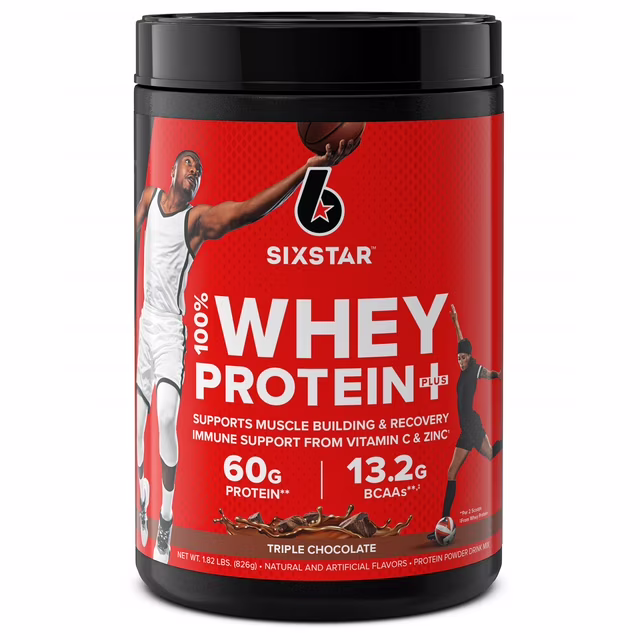 Six Star Pro Nutrition 100% Whey Protein Powder Plus, 30g Protein, Triple Chocolate, 1.81 lbs